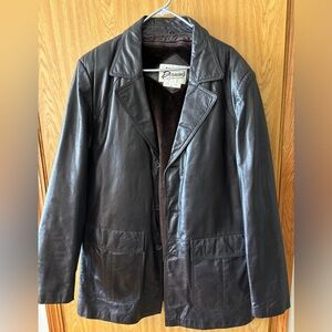Bermans VTG dark chestnut fuzzy lined leather coat jacket / men 44 or L